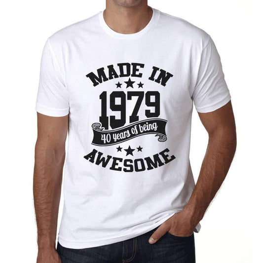 Ultrabasic - Homme T-Shirt Graphique Made in 1979 Awesome 40ème Anniversaire Blanc