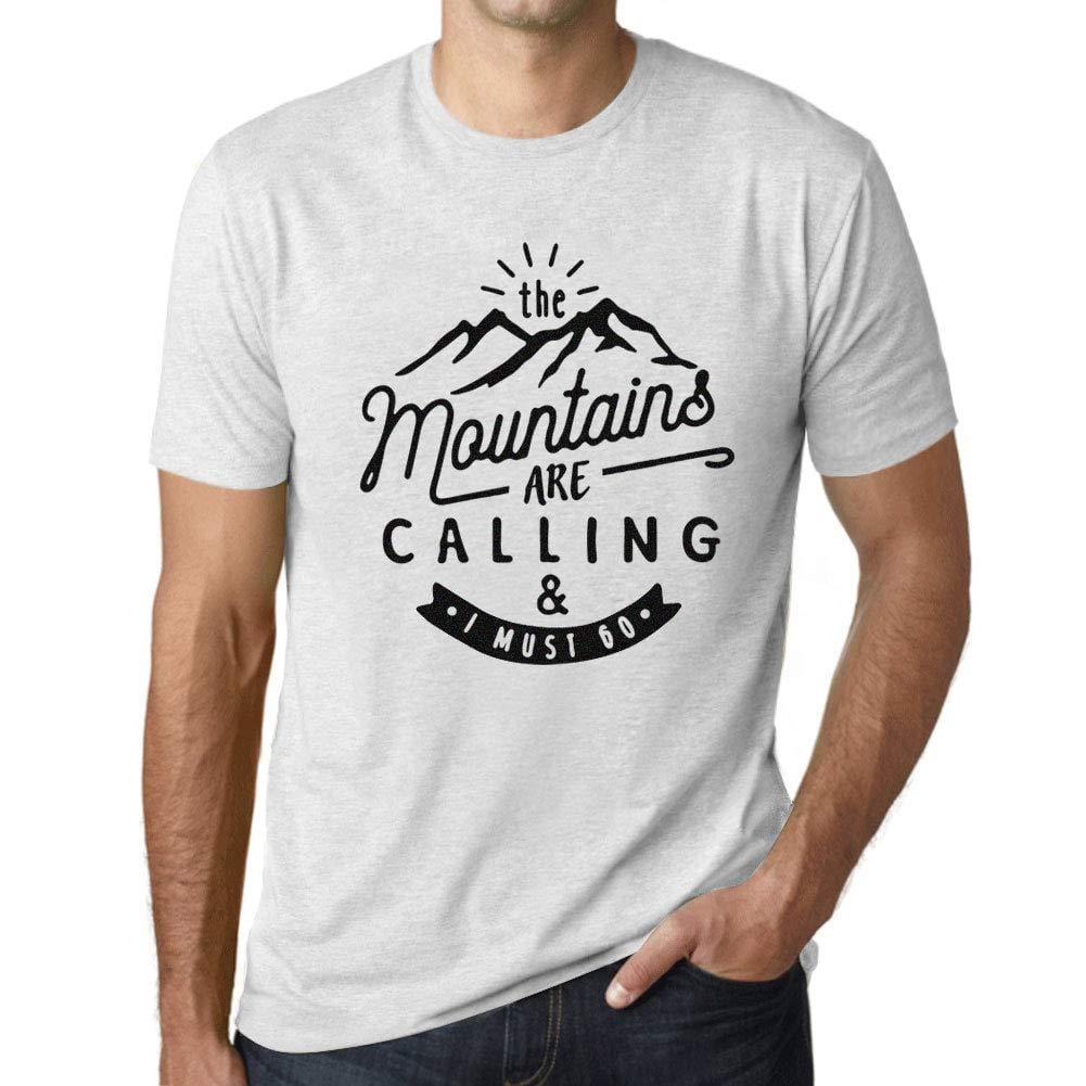 Ultrabasic - Homme T-Shirt Graphique The Mountains are Calling Blanc Chiné