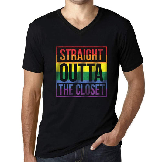 Homme Graphique Col V Tee Shirt LGBT Straight Outta The Closet Noir Profond