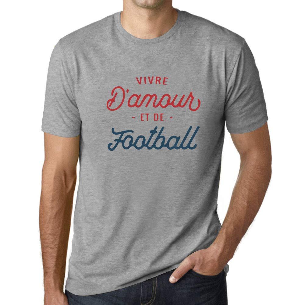 Ultrabasic - Homme Graphique Vivre d'amour et de Football T-Shirt Imprimé Lettres Gris Chiné