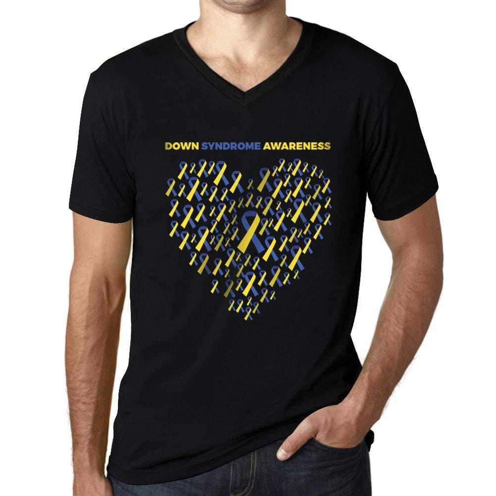 Ultrabasic T-shirt graphique à col en V pour hommes, syndrome de Down, cœur, <span>noir profond</span>