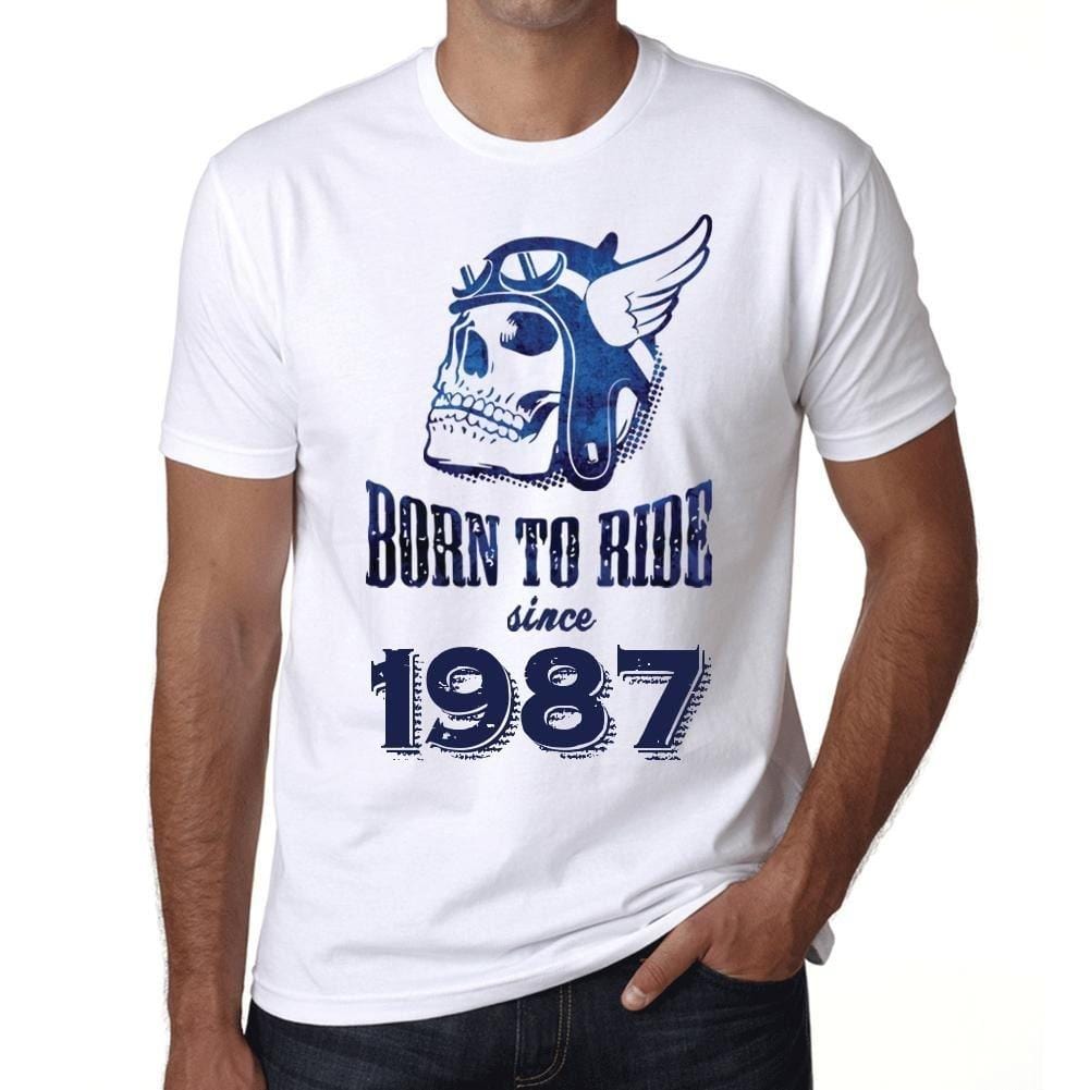 1987, Born to Ride Since 1987 T-shirt Homme Blanc Cadeau d'anniversaire 00494