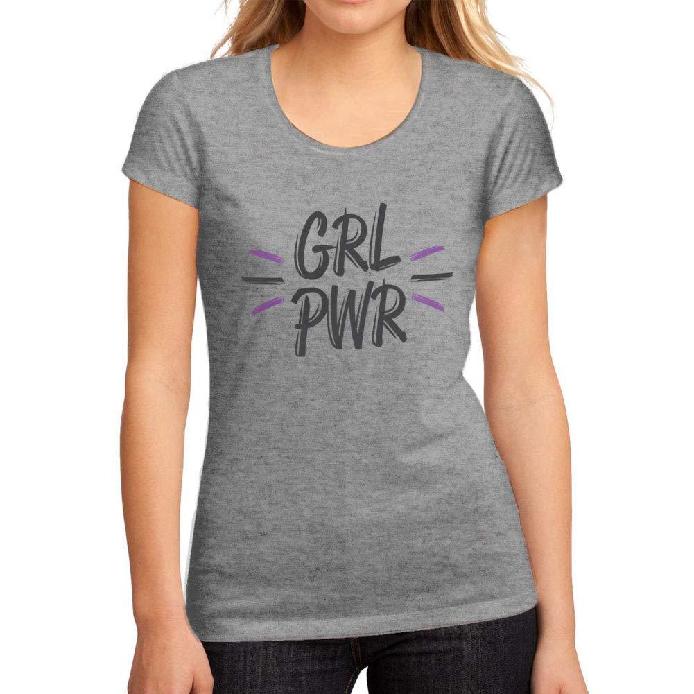 Femme Graphique Tee Shirt Girl Power Brush Gris Chiné