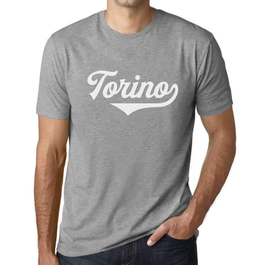 Ultrabasic - Homme Graphique Torino T-Shirt Imprimé Lettres Gris Chiné
