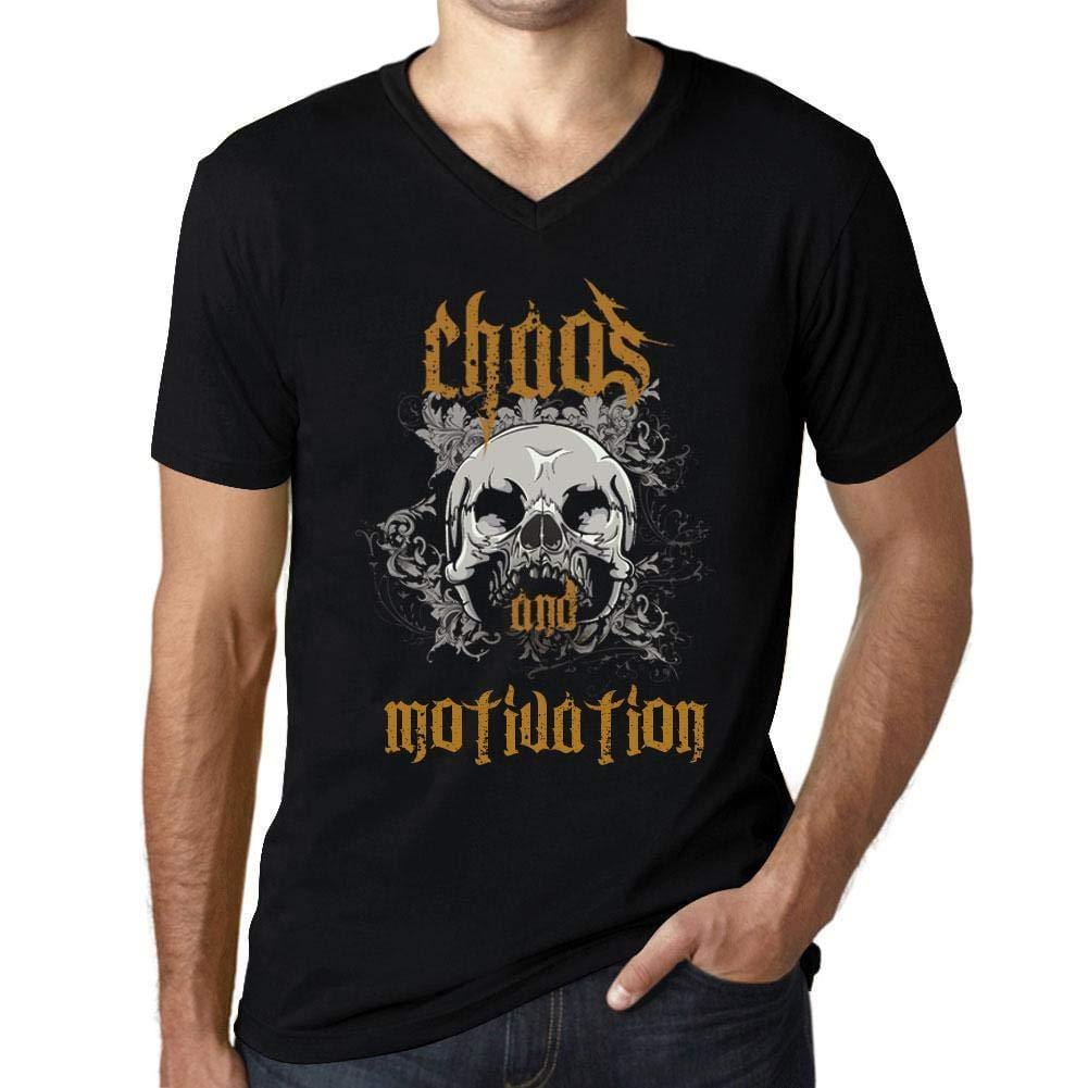 Ultrabasic - Homme Graphique Col V Tee Shirt Chaos and Motivation Noir Profond