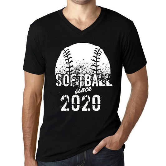 Men&rsquo;s Graphic V-Neck T-Shirt Softball Since 2020 Deep Black - Ultrabasic