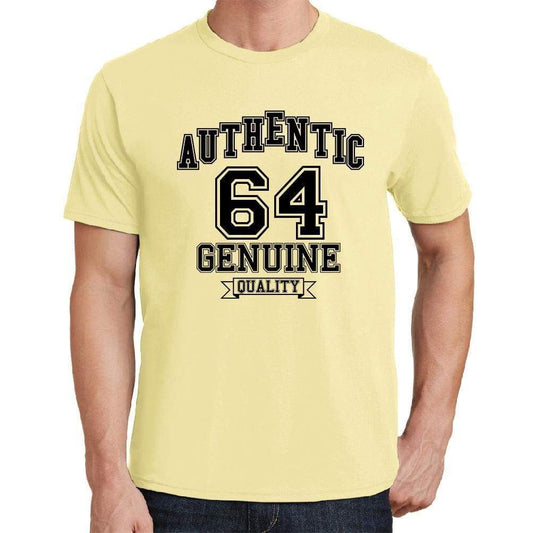 64 Authentic Genuine Yellow Mens Short Sleeve Round Neck T-Shirt 00119 - Yellow / S - Casual