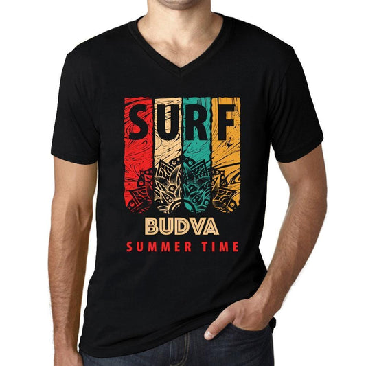 Men&rsquo;s Graphic T-Shirt V Neck Surf Summer Time BUDVA Deep Black - Ultrabasic