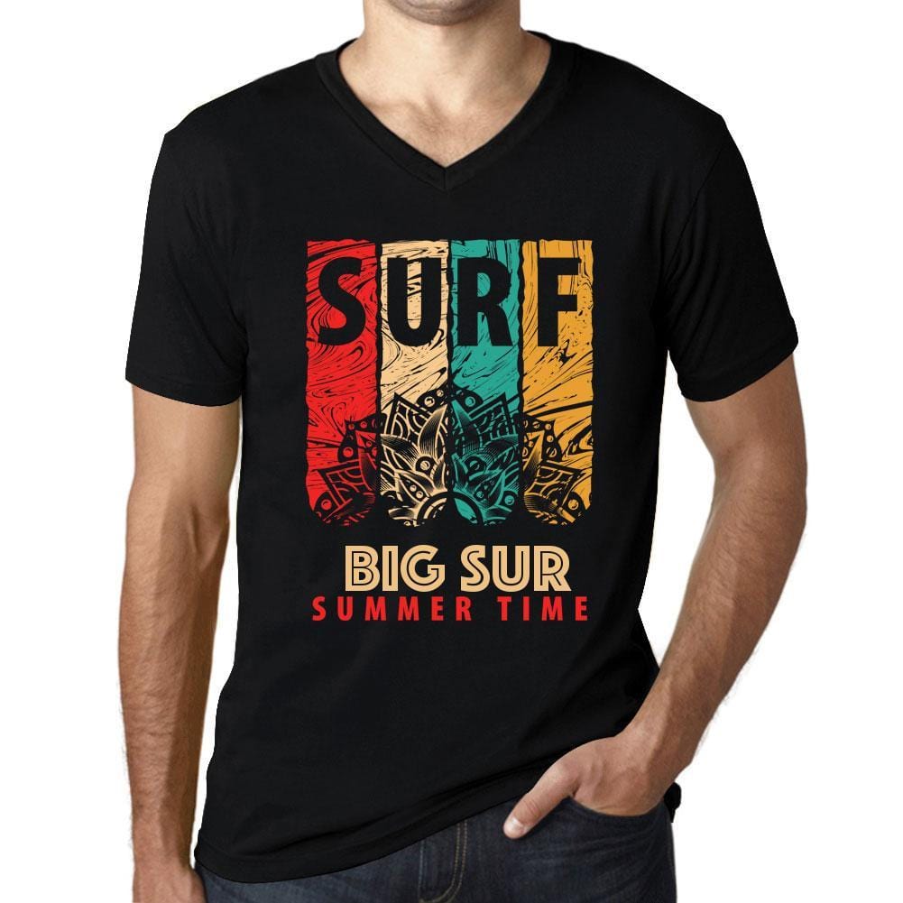 Men&rsquo;s Graphic T-Shirt V Neck Surf Summer Time BIG SUR Deep Black - Ultrabasic
