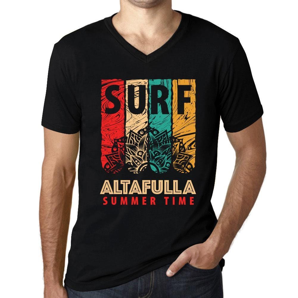 Men&rsquo;s Graphic T-Shirt V Neck Surf Summer Time ALTAFULLA Deep Black - Ultrabasic