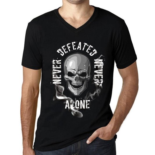 Men&rsquo;s Graphic V-Neck T-Shirt Never Defeated, Never ALONE Deep Black - Ultrabasic