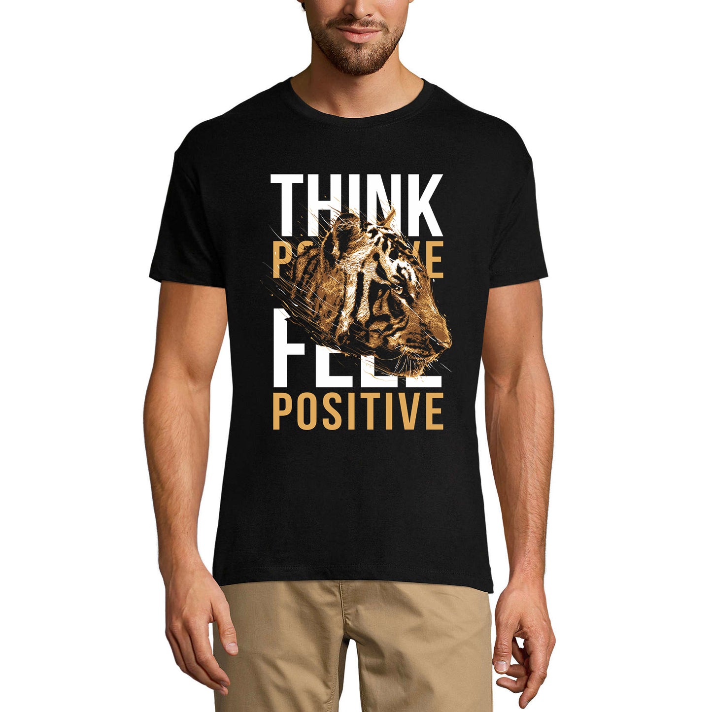T-shirt graphique ULTRABASIC pour hommes, pensez positif, sentez-vous positif - Citation Tiger Shirt