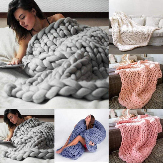80*100cm Hand Chunky Knitted Blanket Thick Wool look Bulky Knitting Throw 6 Colors - Ultrabasic