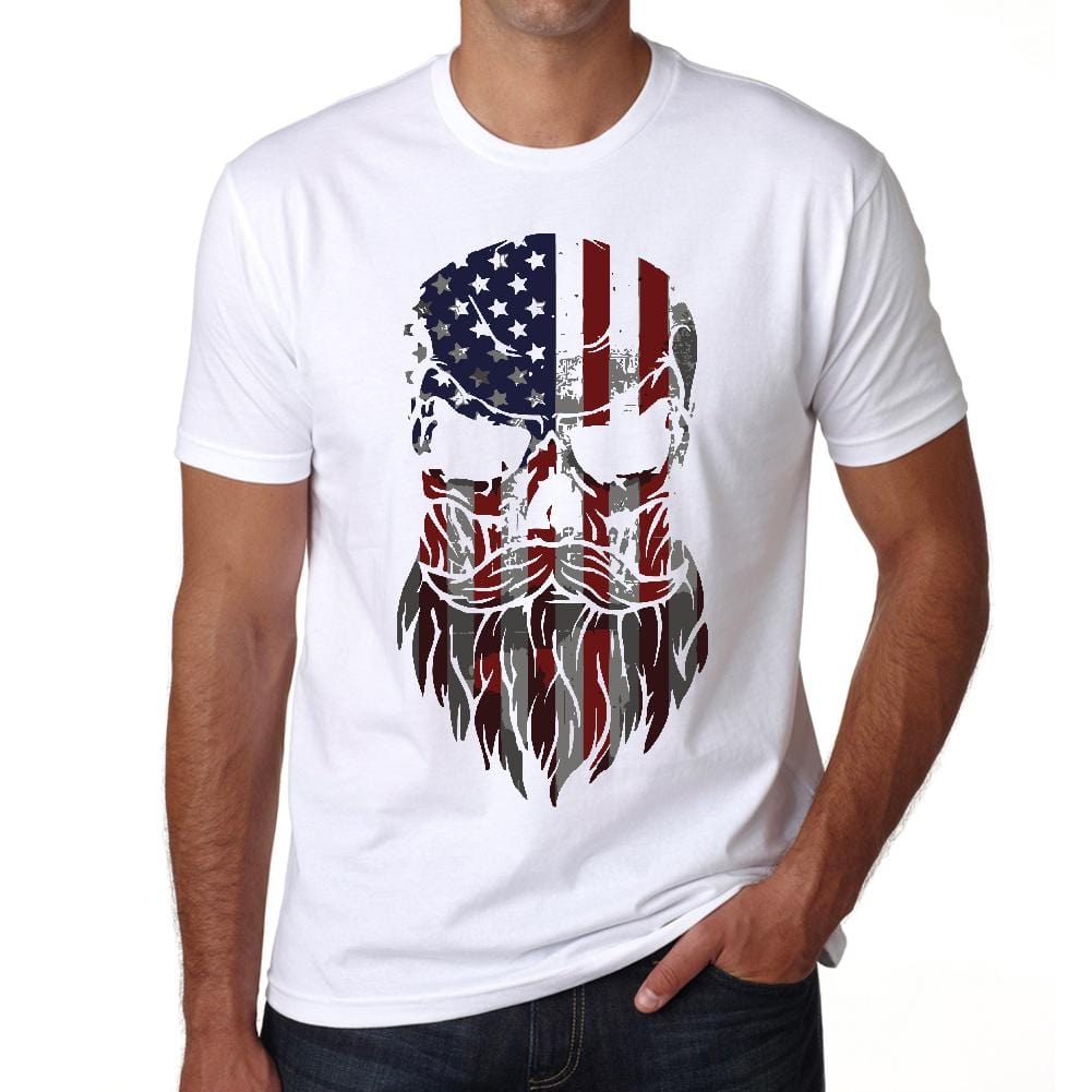 ULTRABASIC Men's T-Shirt - Bearded Skull - US American Flag Patriotic Shirt  gemini bicycle skull shirt beast bear sayings motivational quote horror football arizona music american flag tee broken bones race bonzai miner abraham lincoln anatomical trump 2020 astrology capricorn funny novelty halloween scary hell men badass