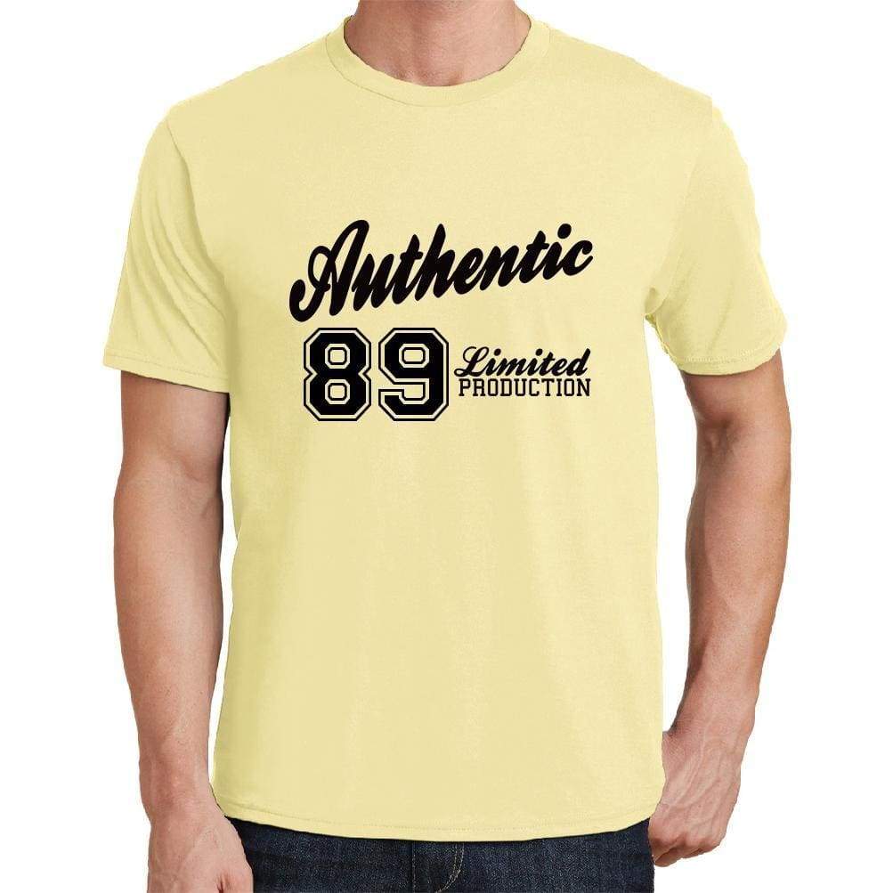 89 Authentic Yellow Mens Short Sleeve Round Neck T-Shirt - Yellow / S - Casual