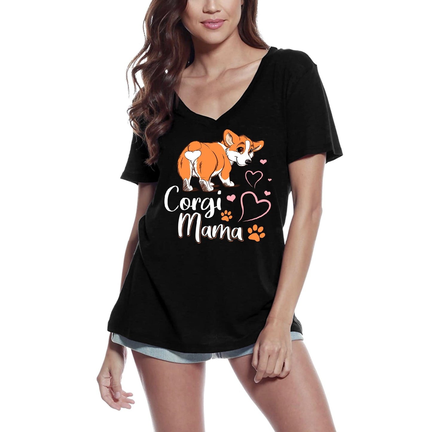 ULTRABASIC Women's Graphic T-Shirt Corgi Mama - Gift For Pet Lovers - Cute Dog Paws