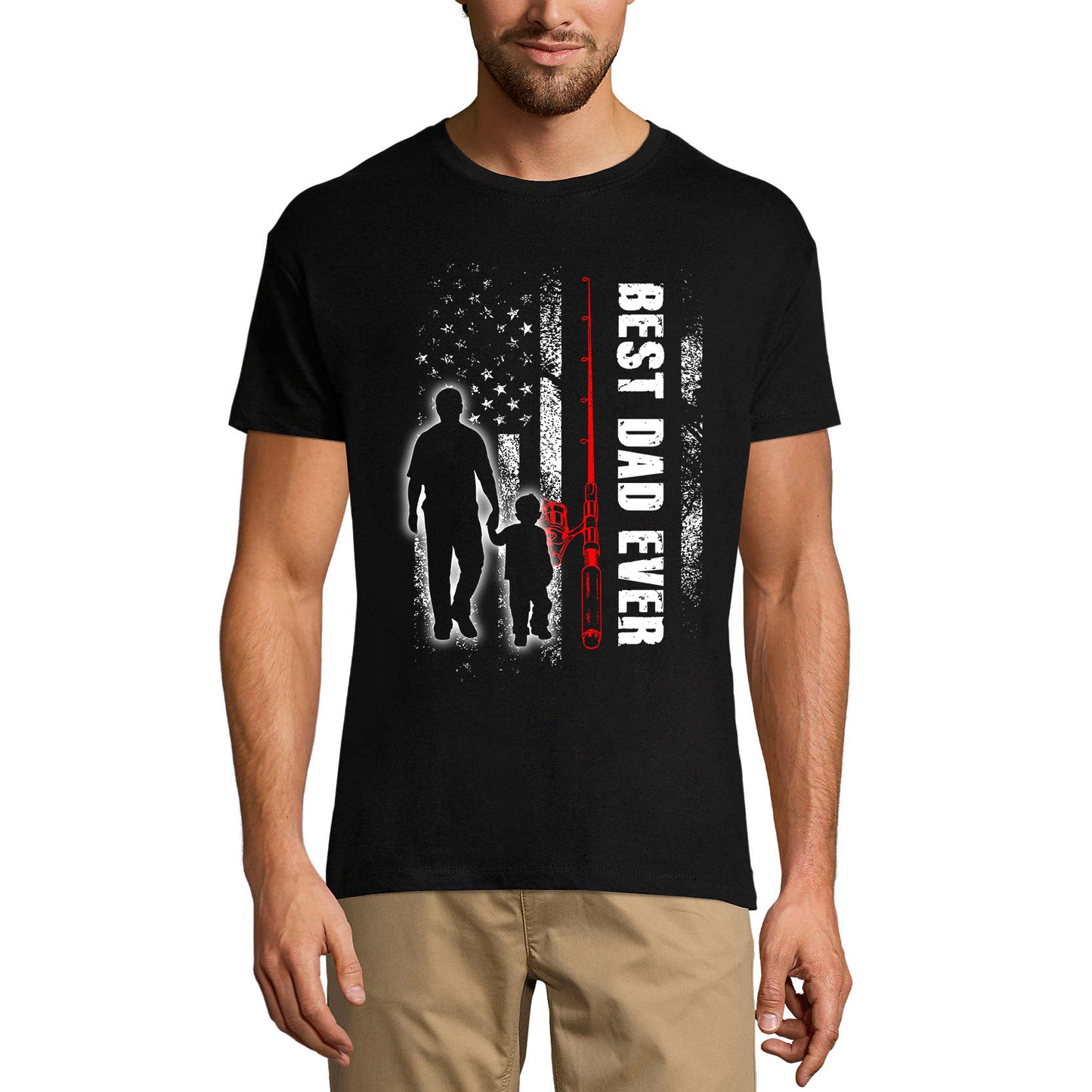 ULTRABASIC Men's Graphic T-Shirt Best Dad Ever - American Flag - Daddy and Son