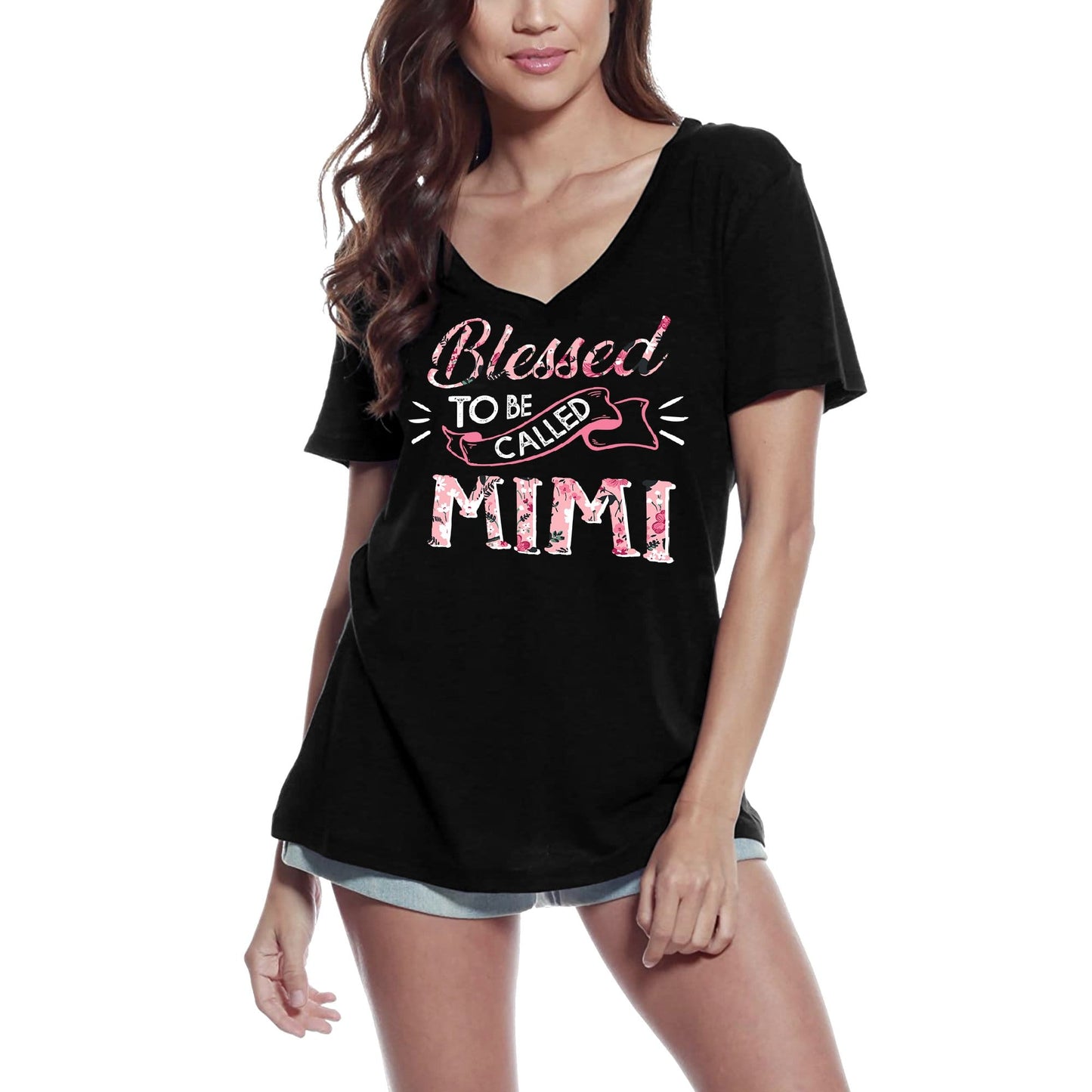 ULTRABASIC T-shirt col en V pour femme Béni d'être appelé Mimi - Nana Gram Granny Grandmother Tee Shirt