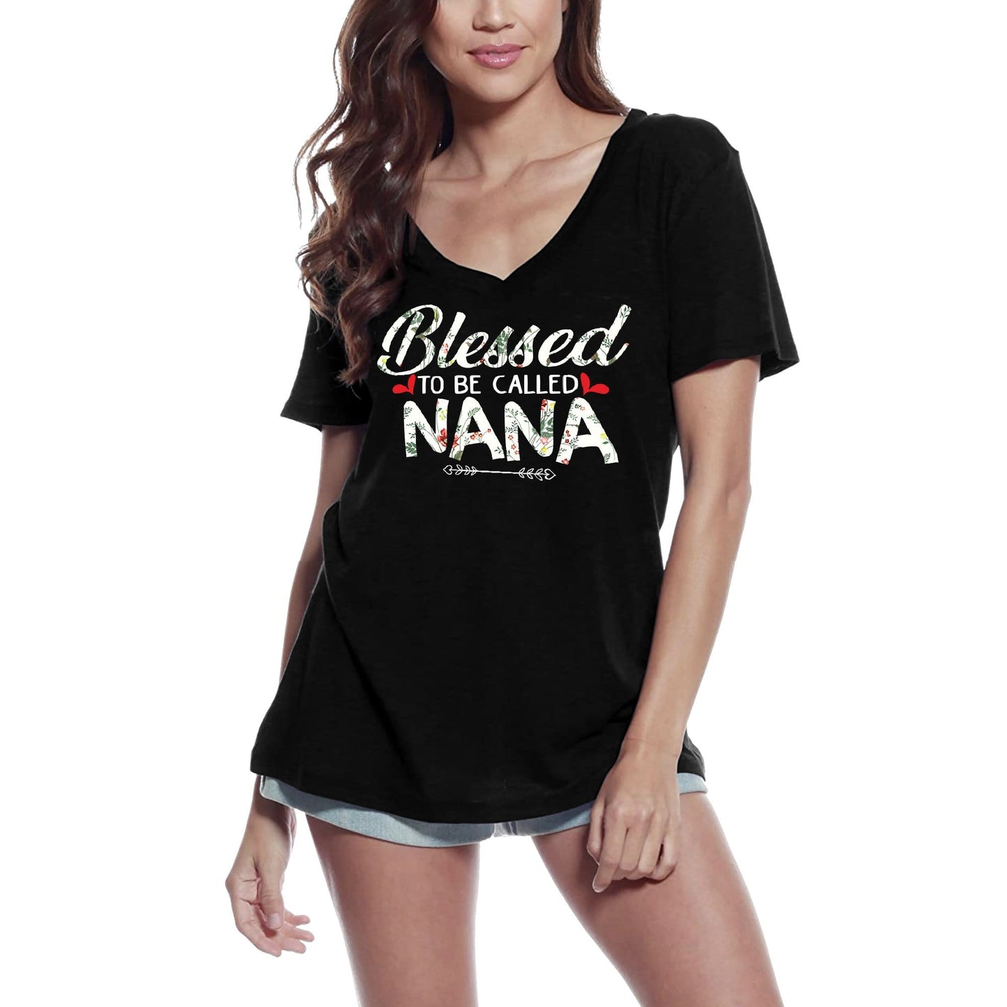 ULTRABASIC T-shirt col en V pour femme Blessed to be Called Nana - Gram Granny Grandmother Tee Shirt