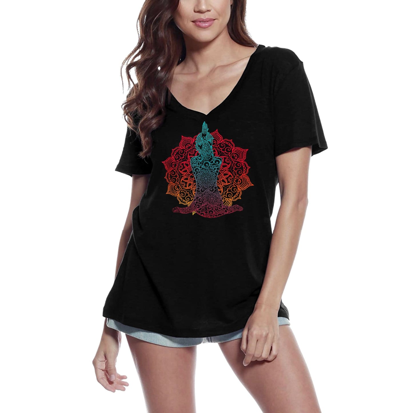 ULTRABASIC T-shirt col en V pour femme Boho Namaste – T-shirt de méditation spirituelle