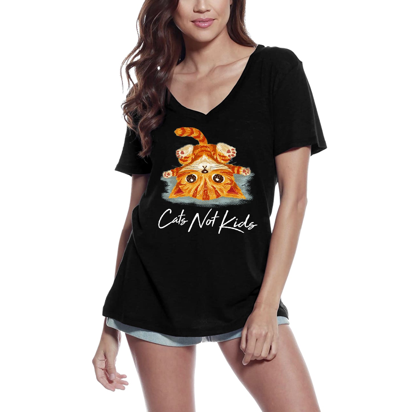 ULTRABASIC Women's T-Shirt Cats Not Kids - Funny Kitten Shirt for Cat Lovers