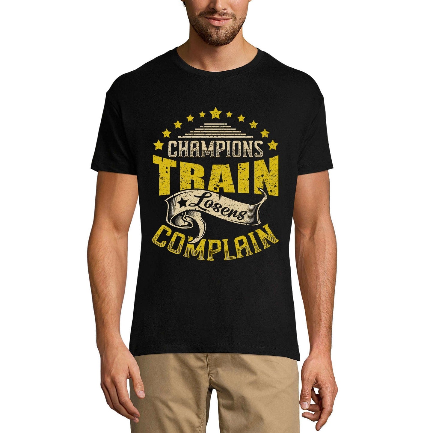 ULTRABASIC Men's T-Shirt Champions Train Losers Complain - Motivational Gym Shirt