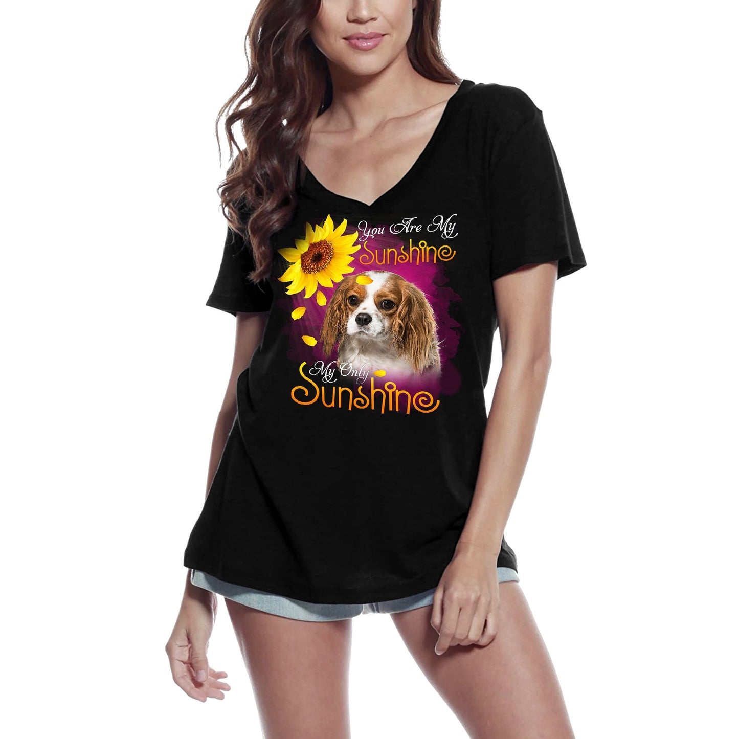 ULTRABASIC T-Shirt Col V Femme My Only Sunshine - Cavalier King Charles Spaniel