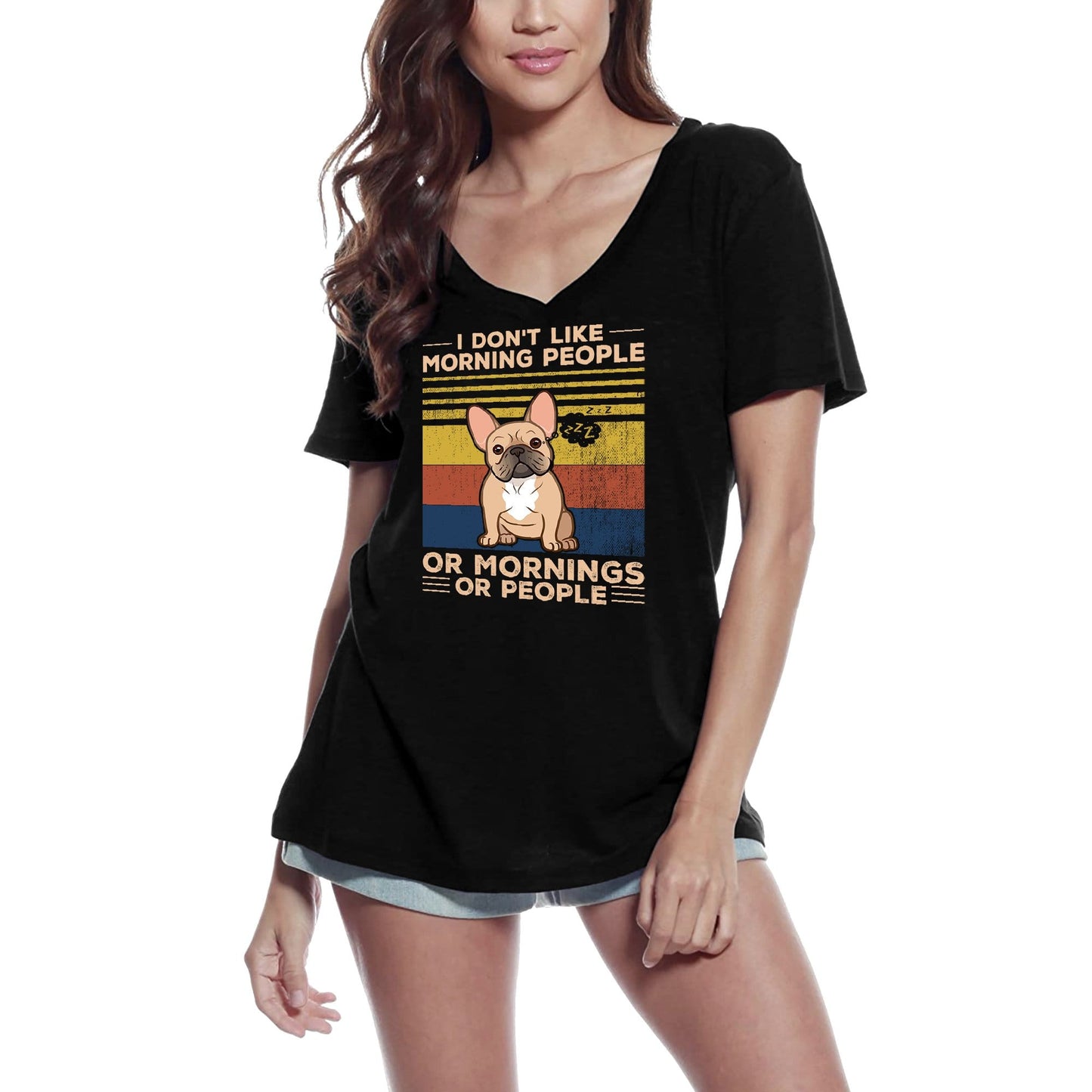 T-Shirt ULTRABASIC pour femmes, je n'aime pas les gens du matin, Tee Shirt drôle de bouledogue