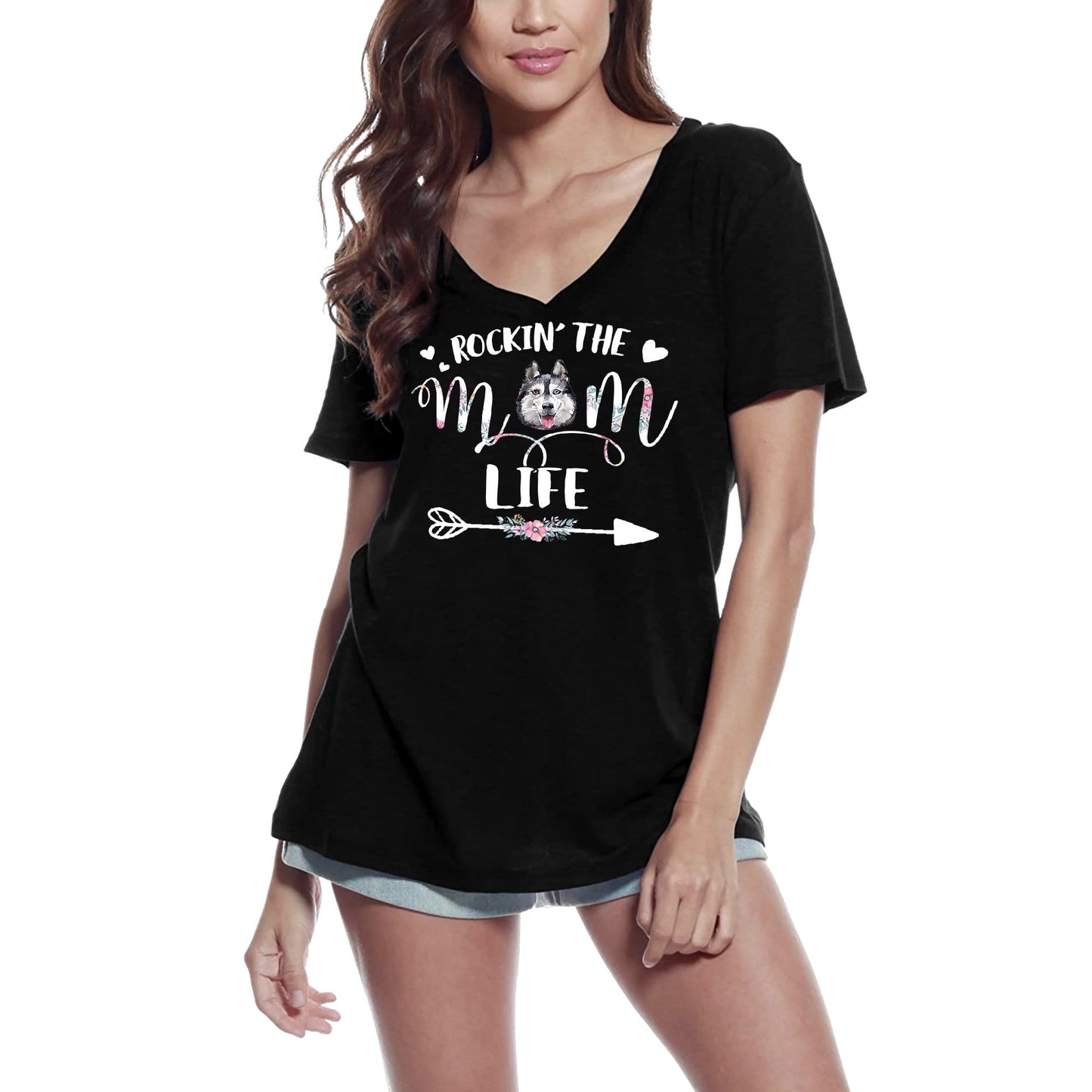 ULTRABASIC Women's T-Shirt Rockin' the Husky Mom Life - Dog Lover Tee Shirt