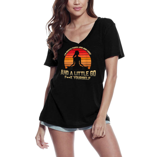 ULTRABASIC T-Shirt col en V pour Femme, je suis surtout la Paix, l'amour et la lumière, Cadeau de Yoga rétro drôle