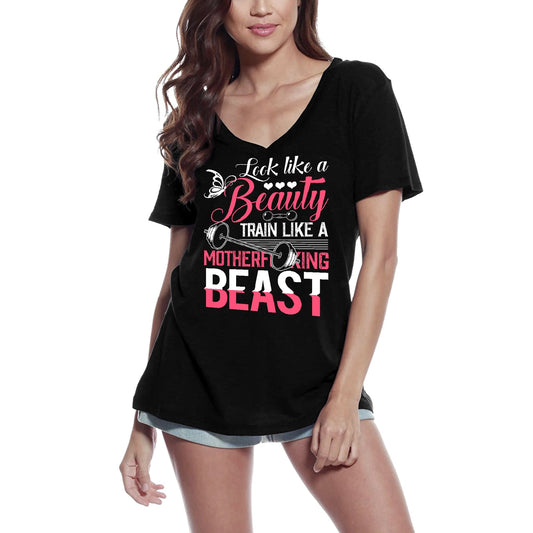 ULTRABASIC Women's Gym T-Shirt Train Like a Beast - Motivational Funny Shirt