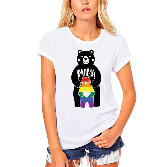 ULTRABASIC Women's Organic T-Shirt Mama Bear LGBT Pride - Rainbow Flag