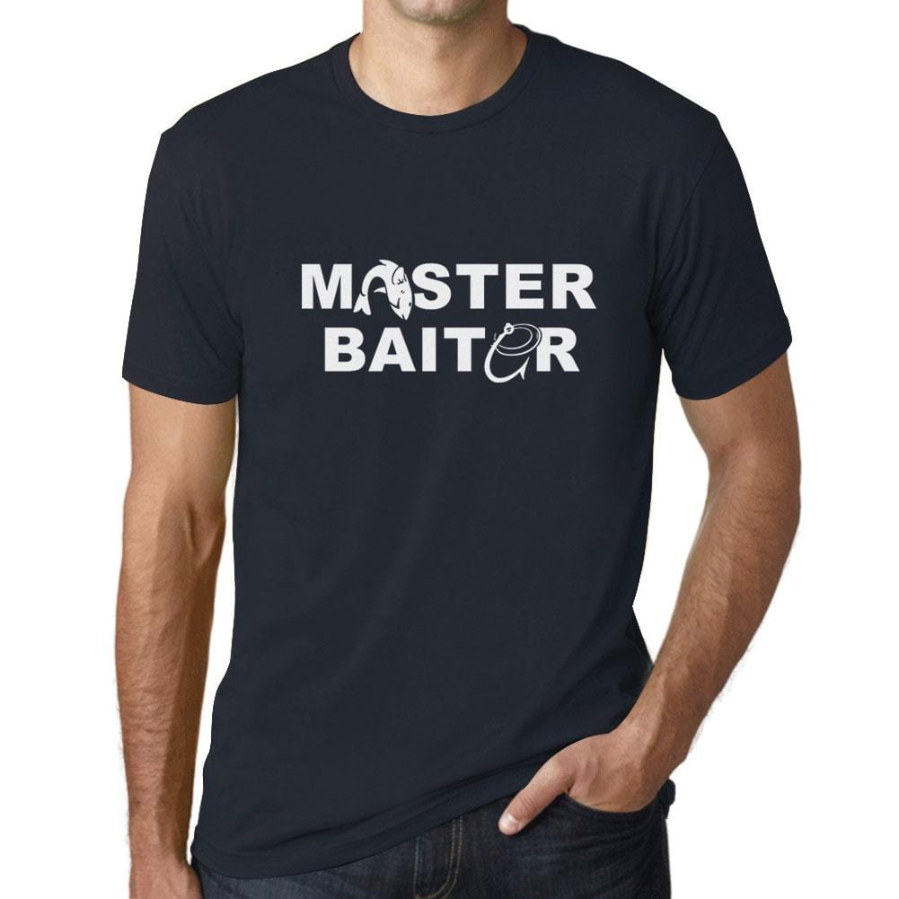 Graphic Men's Master Baitor T-Shirt Black Letter Print Navy - Ultrabasic