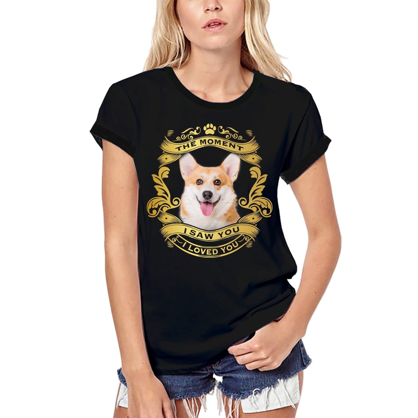 ULTRABASIC Women's Organic T-Shirt Pembroke Welsh Corgi Dog - Moment I Saw You I Loved You Puppy Tee Shirt for Ladies
