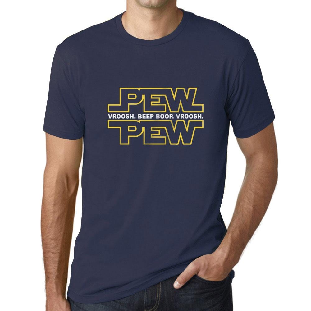 Graphic Men's Pew Pew T-Shirt Yellow Letter Print Tee French Navy - Ultrabasic