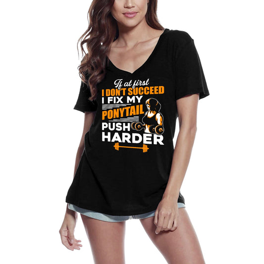ULTRABASIC T-Shirt de Gym pour Femmes Push Harder - Chemise drôle de Fitness de Motivation