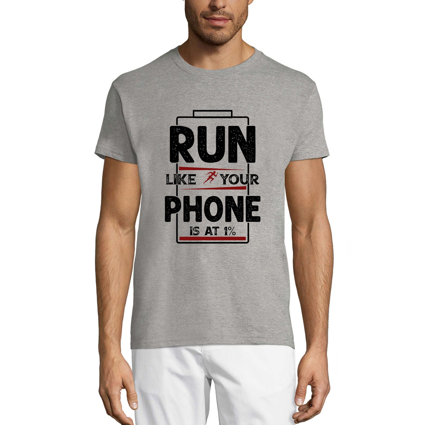 ULTRABASIC Men's Novelty T-Shirt Run Like Your Phone is at 1% - Funny Runner Tee Shirt