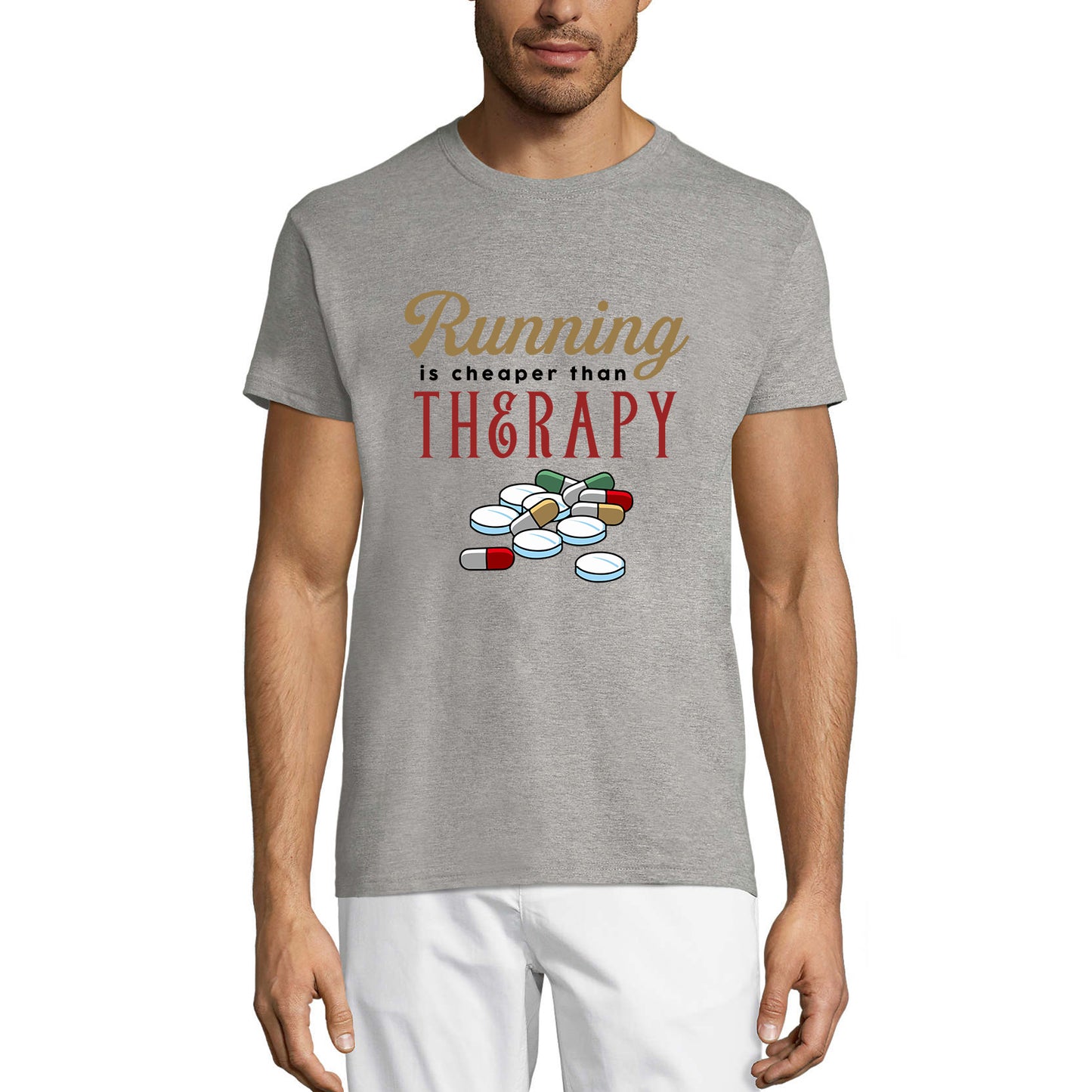 ULTRABASIC Men's Novelty T-Shirt Running is Cheaper than Therapy - Funny Runner Tee Shirt