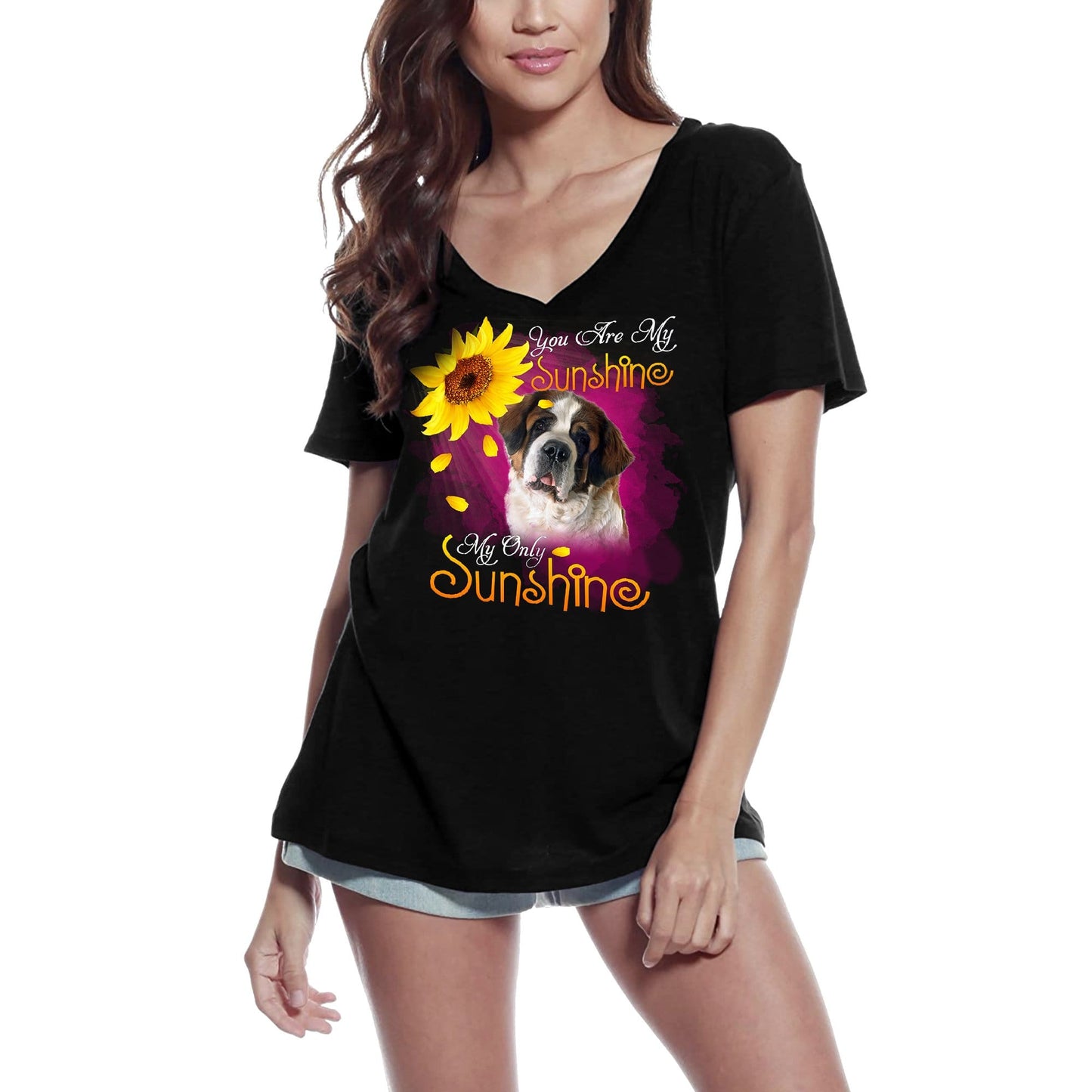 ULTRABASIC T-Shirt Col V Femme My Only Sunshine - Saint Bernard - Chemise Vintage