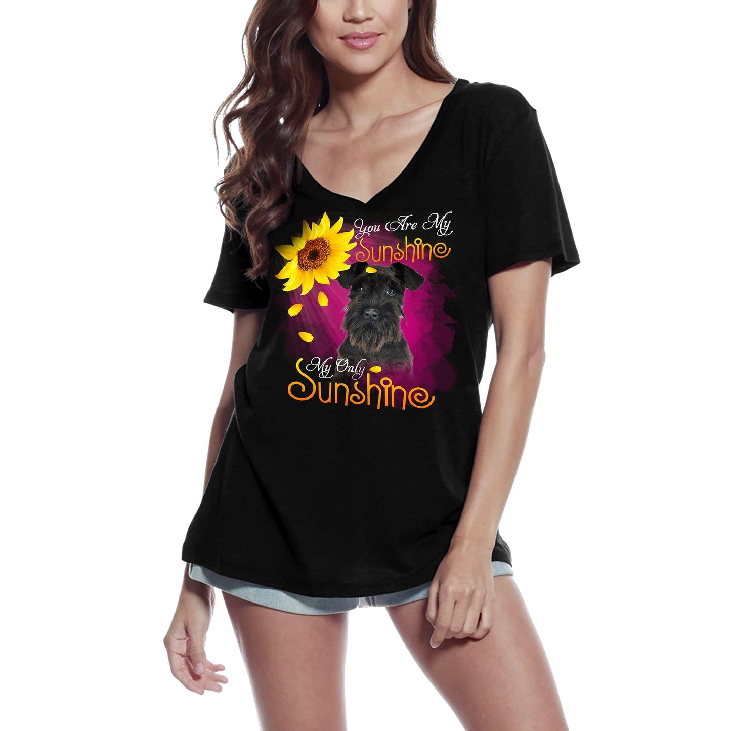 ULTRABASIC T-Shirt Col V Femme My Only Sunshine - Schnauzer - Chemise Vintage