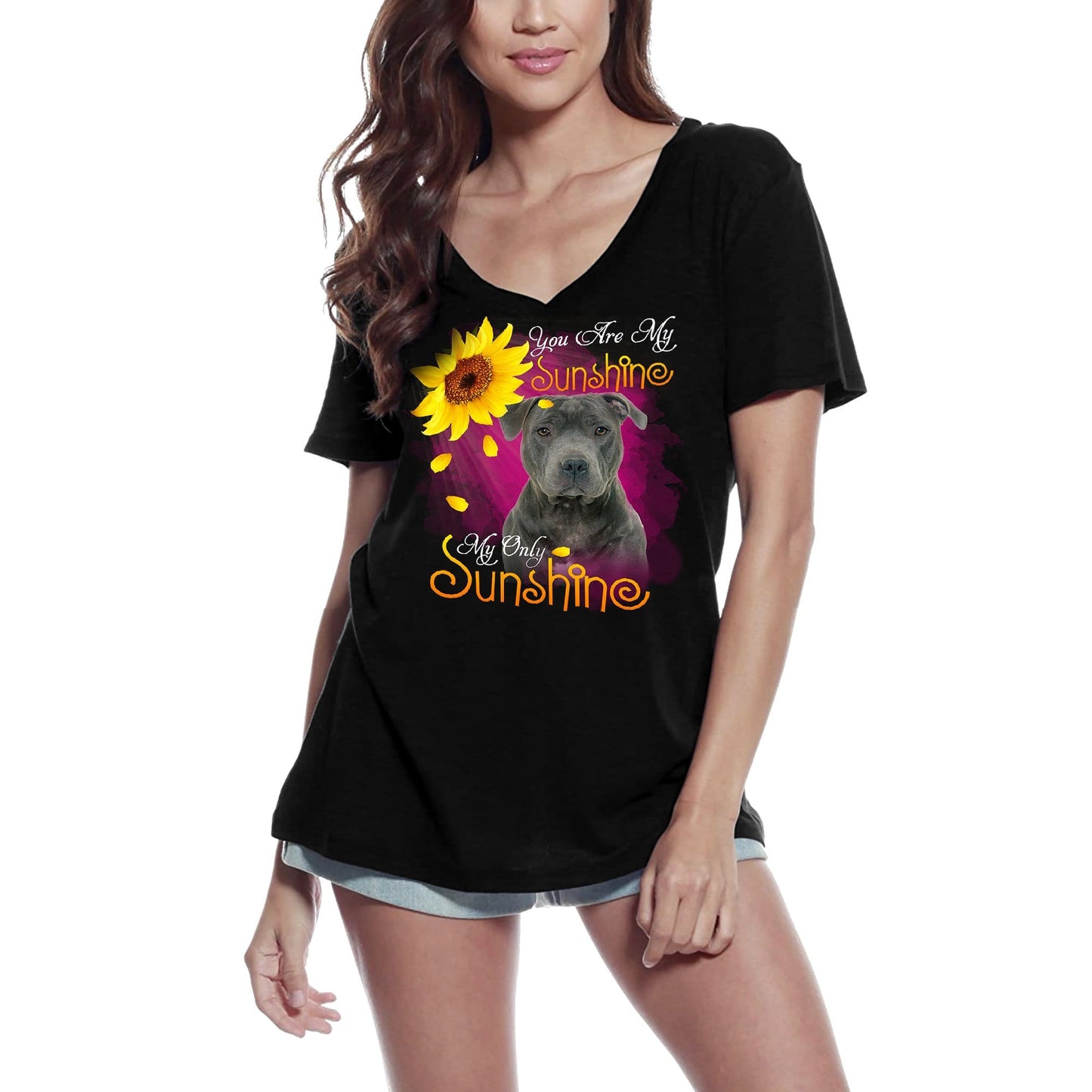 T-Shirt Col V Femme ULTRABASIC My Only Sunshine - Épagneul Springer Anglais