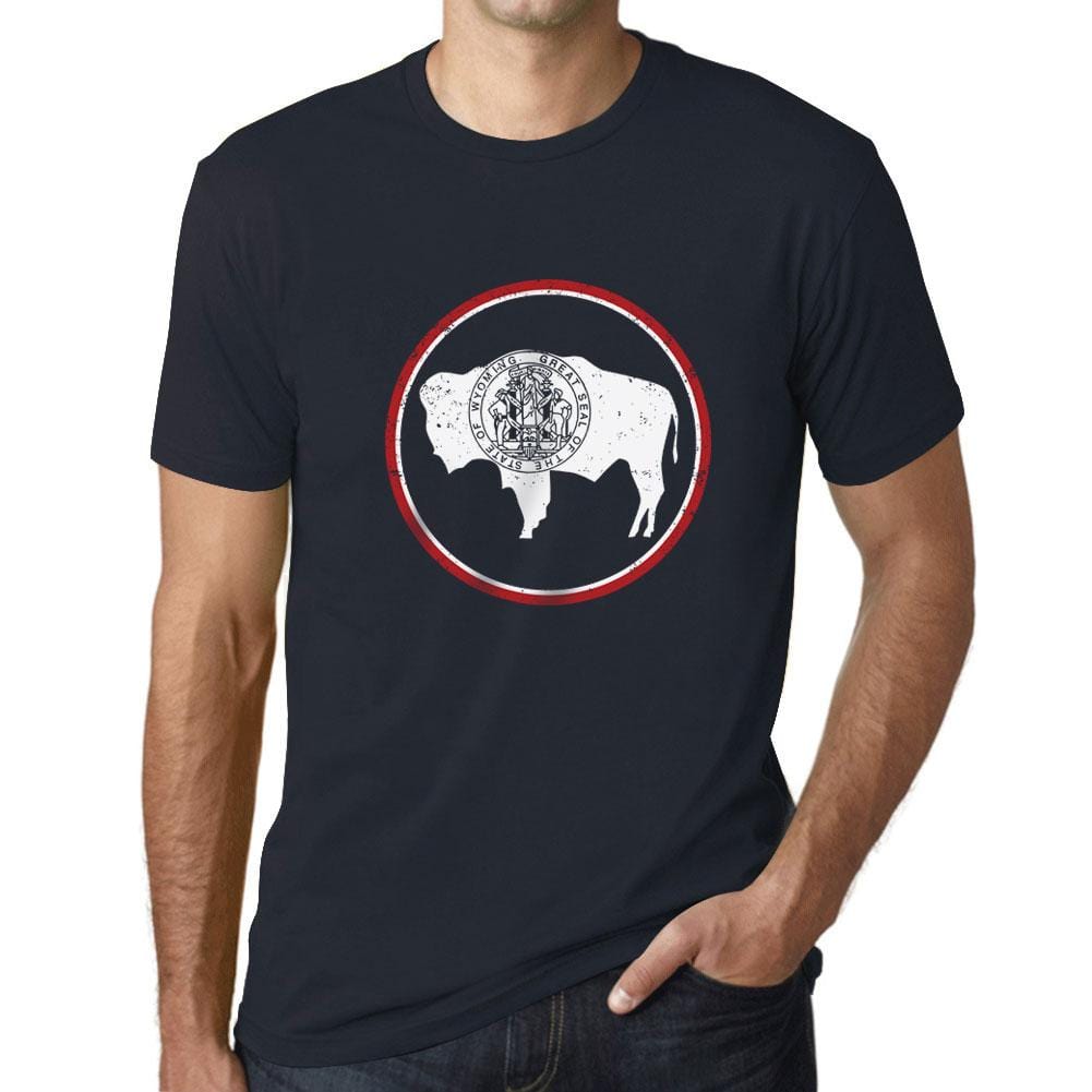 Graphic Men's Wyoming Flag T-Shirts White Print Tee Navy - Ultrabasic