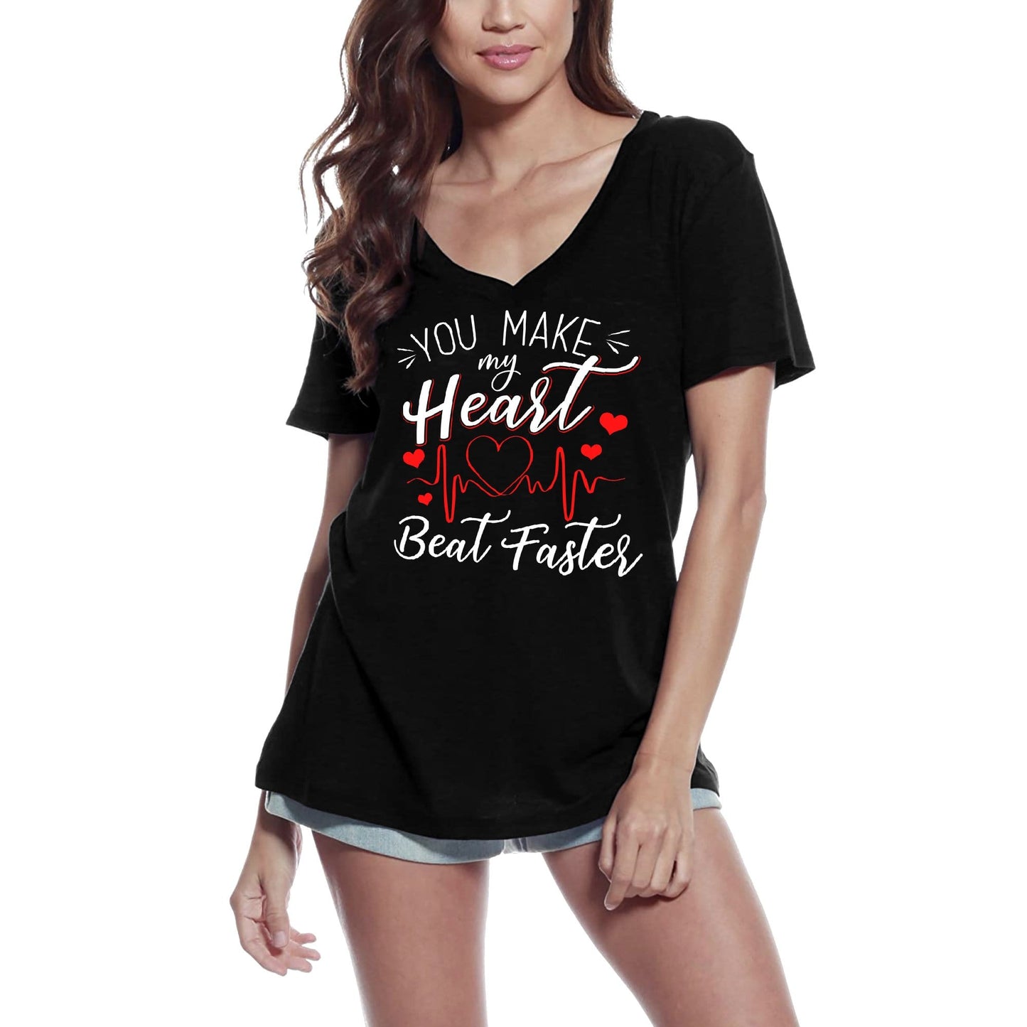 ULTRABASIC Women's T-Shirt You Make My Heart Beat Faster -Valentine's Day Short Sleeve Graphic Tees Tops