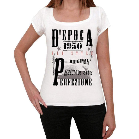 Aged To Perfection Italian 1950 White Womens Short Sleeve Round Neck T-Shirt Gift T-Shirt 00356 - White / Xs - Casual