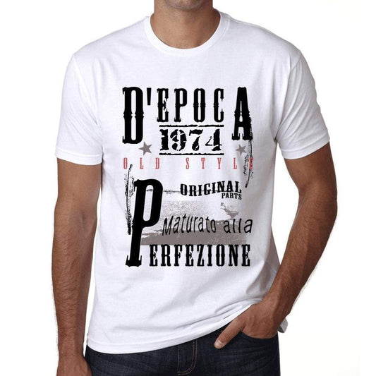 Aged To Perfection Italian 1974 White Mens Short Sleeve Round Neck T-Shirt Gift T-Shirt 00357 - White / Xs - Casual
