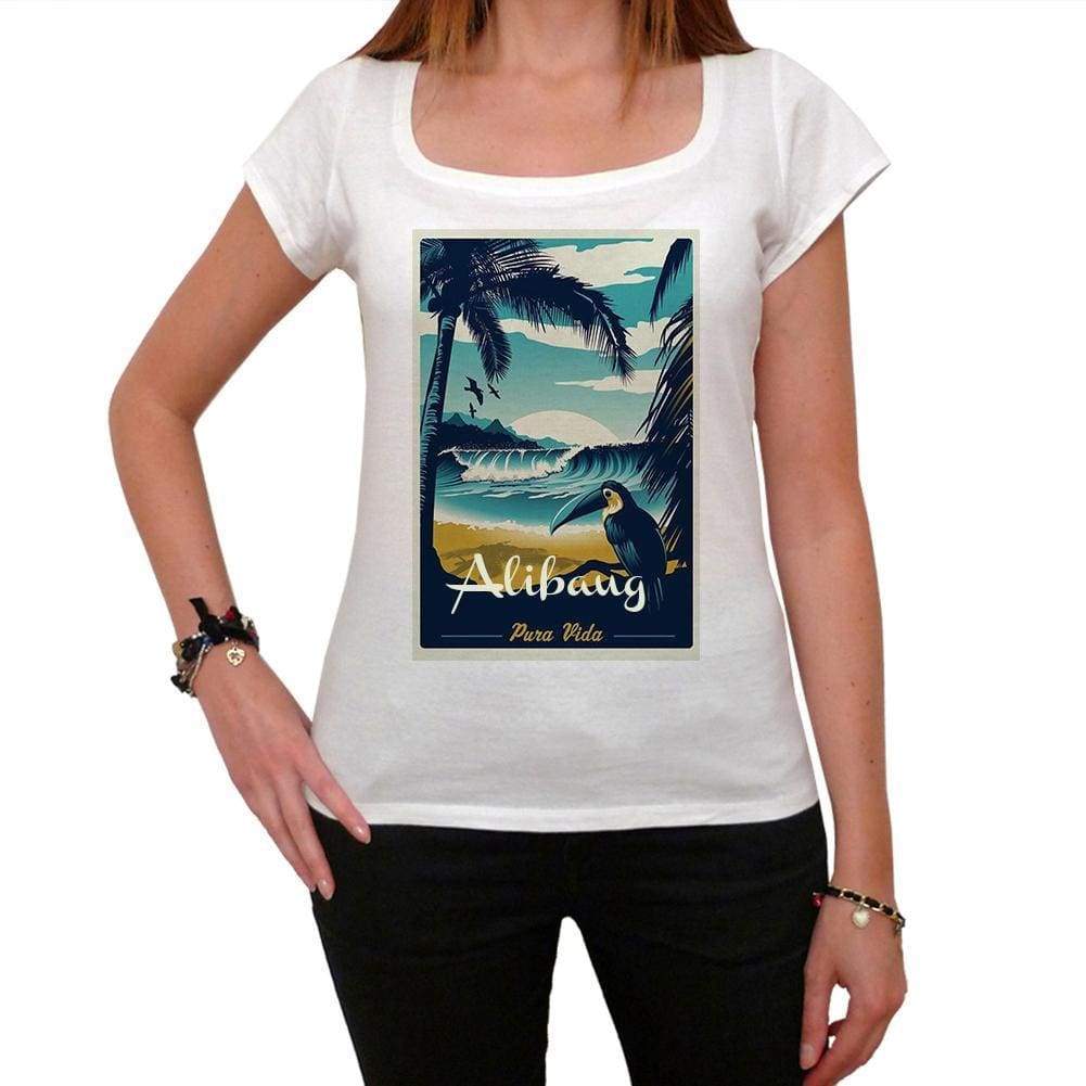 Alibaug Pura Vida Beach Name White Womens Short Sleeve Round Neck T-Shirt 00297 - White / Xs - Casual