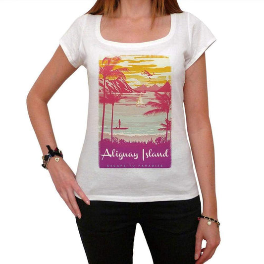 Aliguay Island Escape To Paradise Womens Short Sleeve Round Neck T-Shirt 00280 - White / Xs - Casual