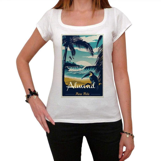 Almond Pura Vida Beach Name White Womens Short Sleeve Round Neck T-Shirt 00297 - White / Xs - Casual