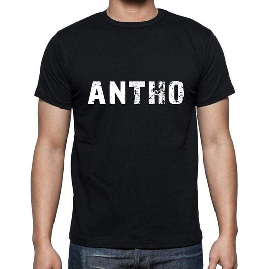 Antho Mens Short Sleeve Round Neck T-Shirt 5 Letters Black Word 00006 - Casual