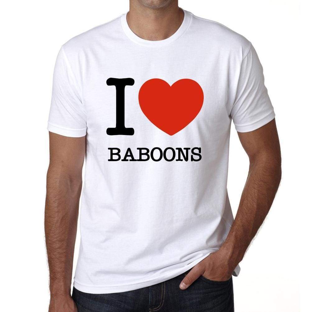 BABOONS, I love animals, White, <span>Men's</span> <span>Short Sleeve</span> <span>Round Neck</span> T-shirt 00064 - ULTRABASIC